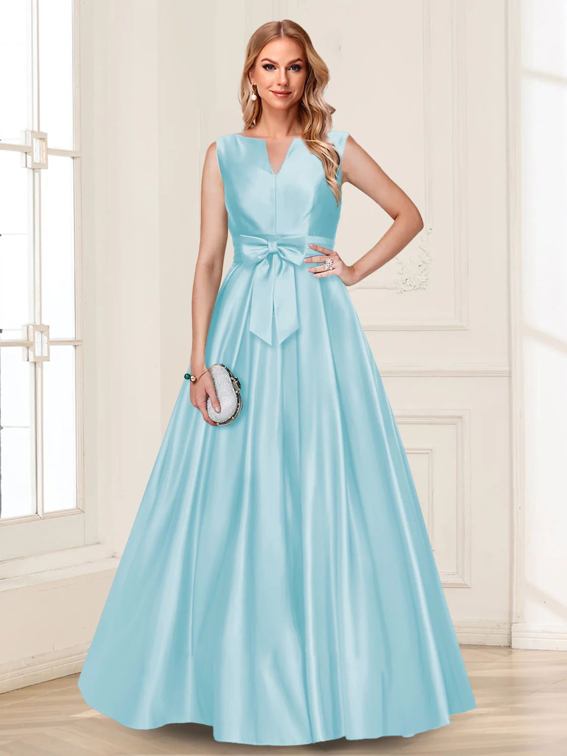 A-Line/Princess V-Neck Sleeveless Mother of the Bride Dresses with Bow - Image 29