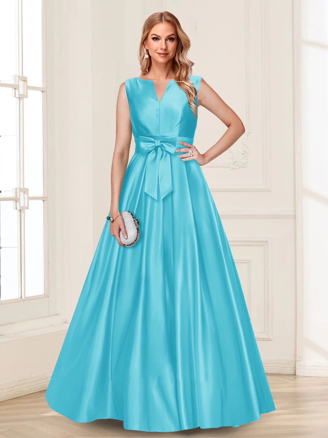 A-Line/Princess V-Neck Sleeveless Mother of the Bride Dresses with Bow - Image 3