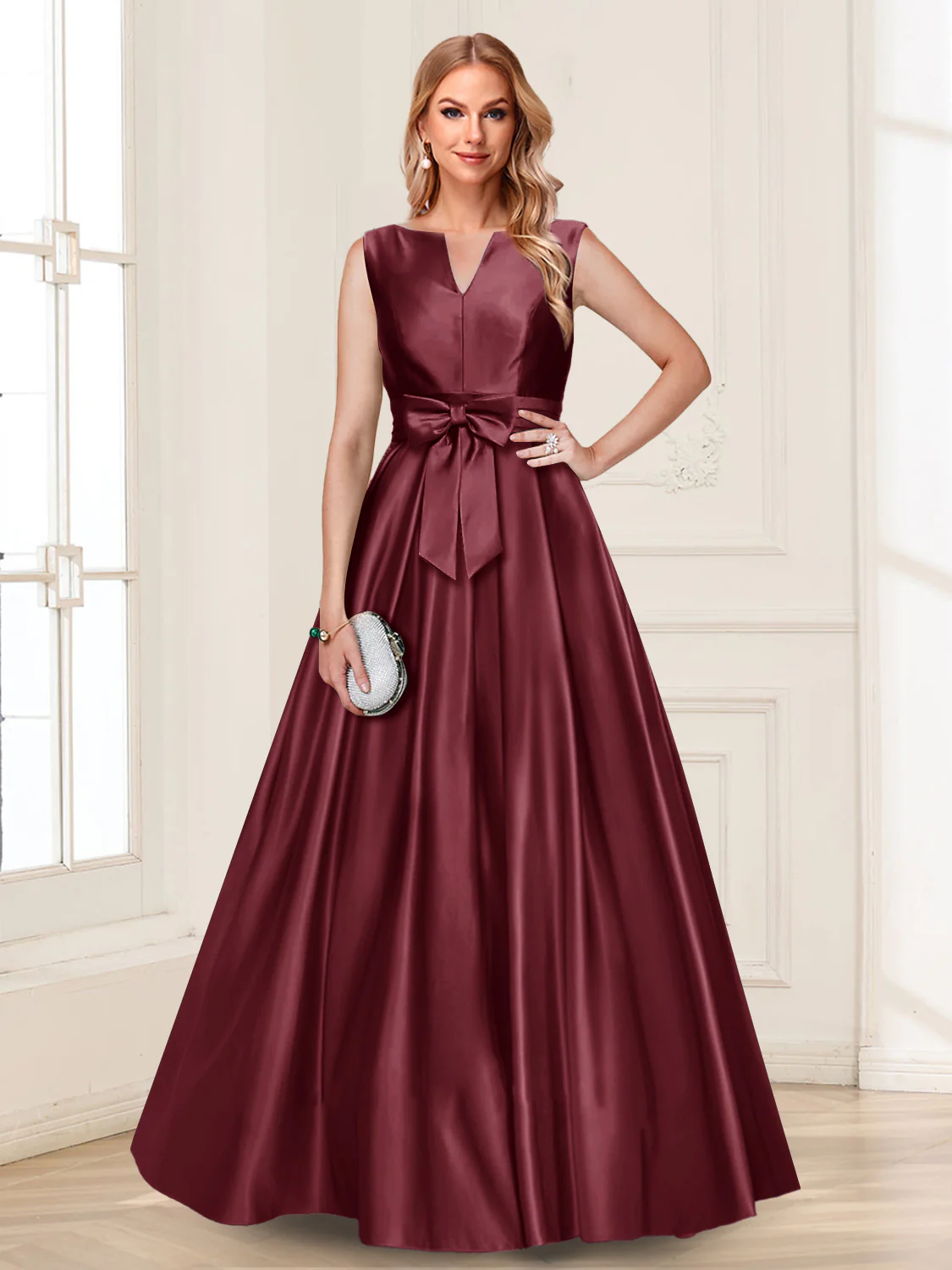 A-Line/Princess V-Neck Sleeveless Mother of the Bride Dresses with Bow - Image 30