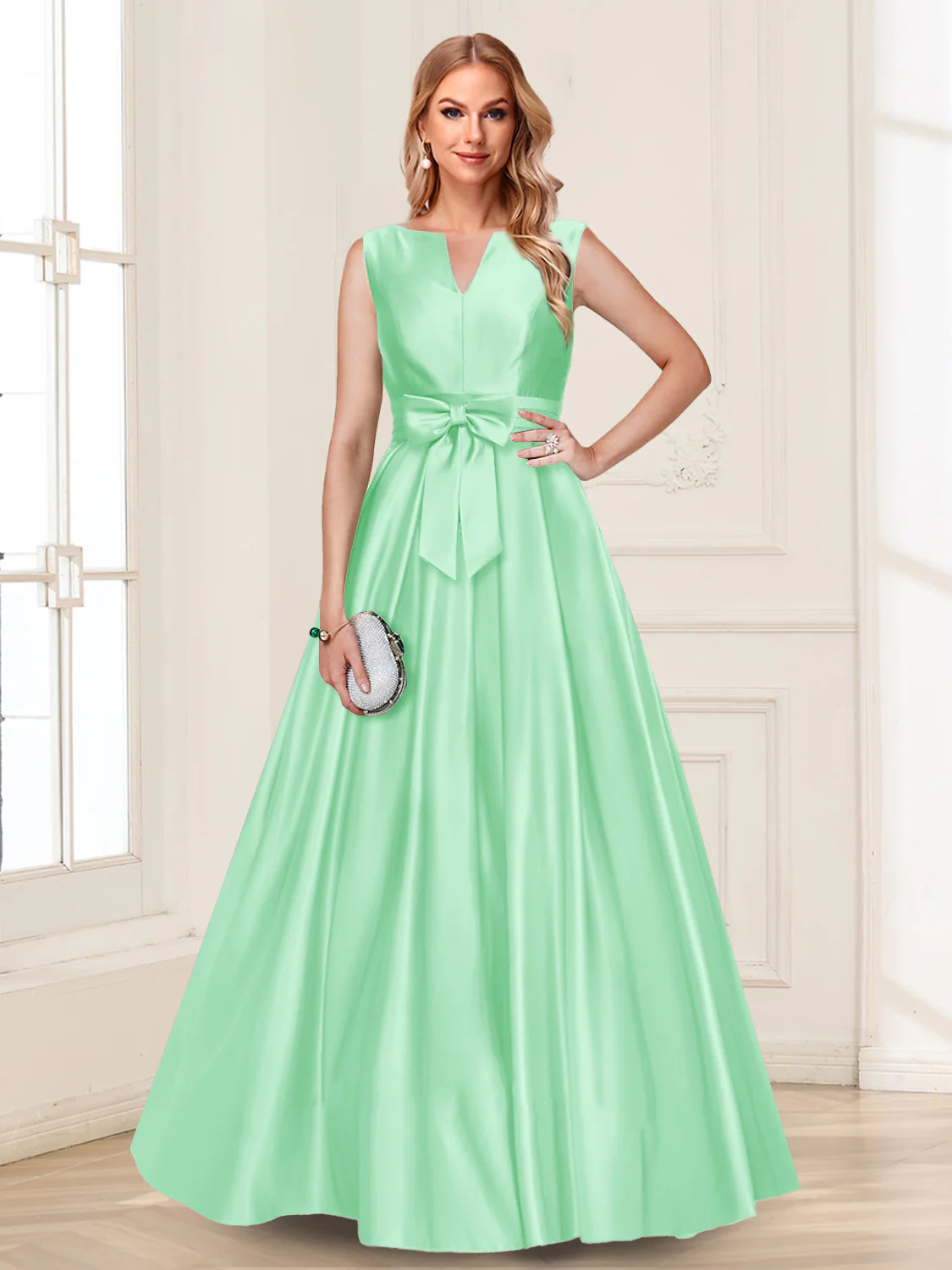 A-Line/Princess V-Neck Sleeveless Mother of the Bride Dresses with Bow - Image 39