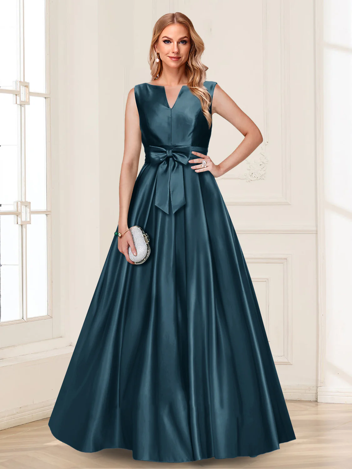 A-Line/Princess V-Neck Sleeveless Mother of the Bride Dresses with Bow - Image 65