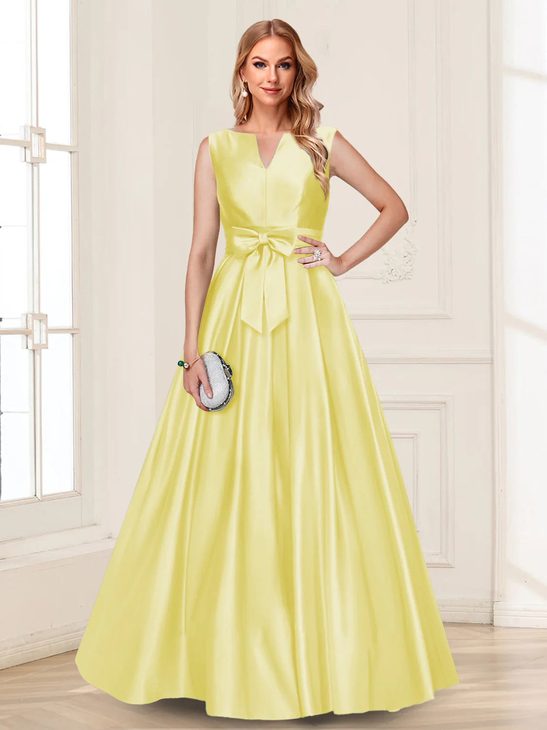 A-Line/Princess V-Neck Sleeveless Mother of the Bride Dresses with Bow - Image 9