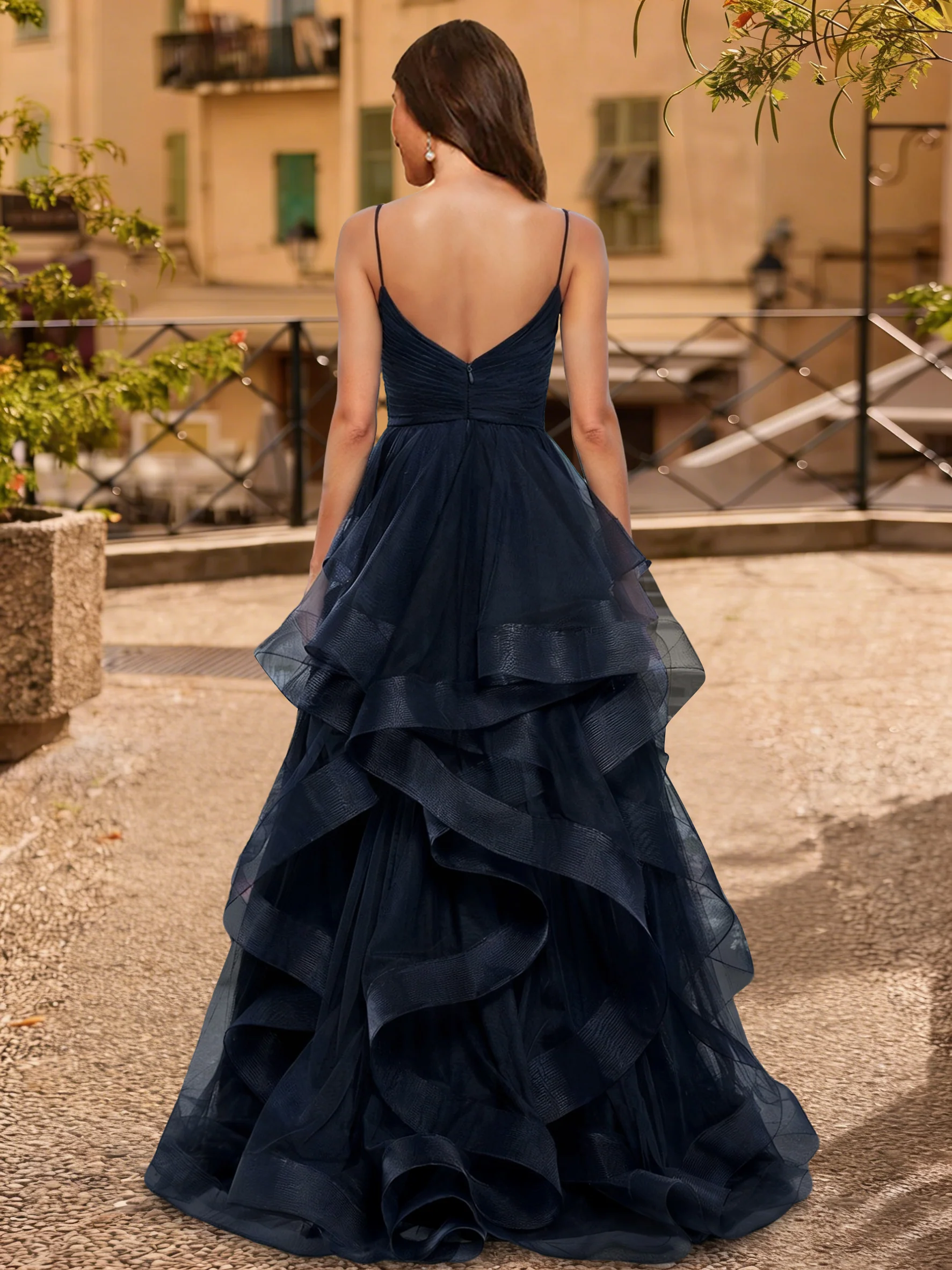 A-Line/Princess V-Neck Sleeveless Prom Dresses With High Split & Ruffles - Image 2
