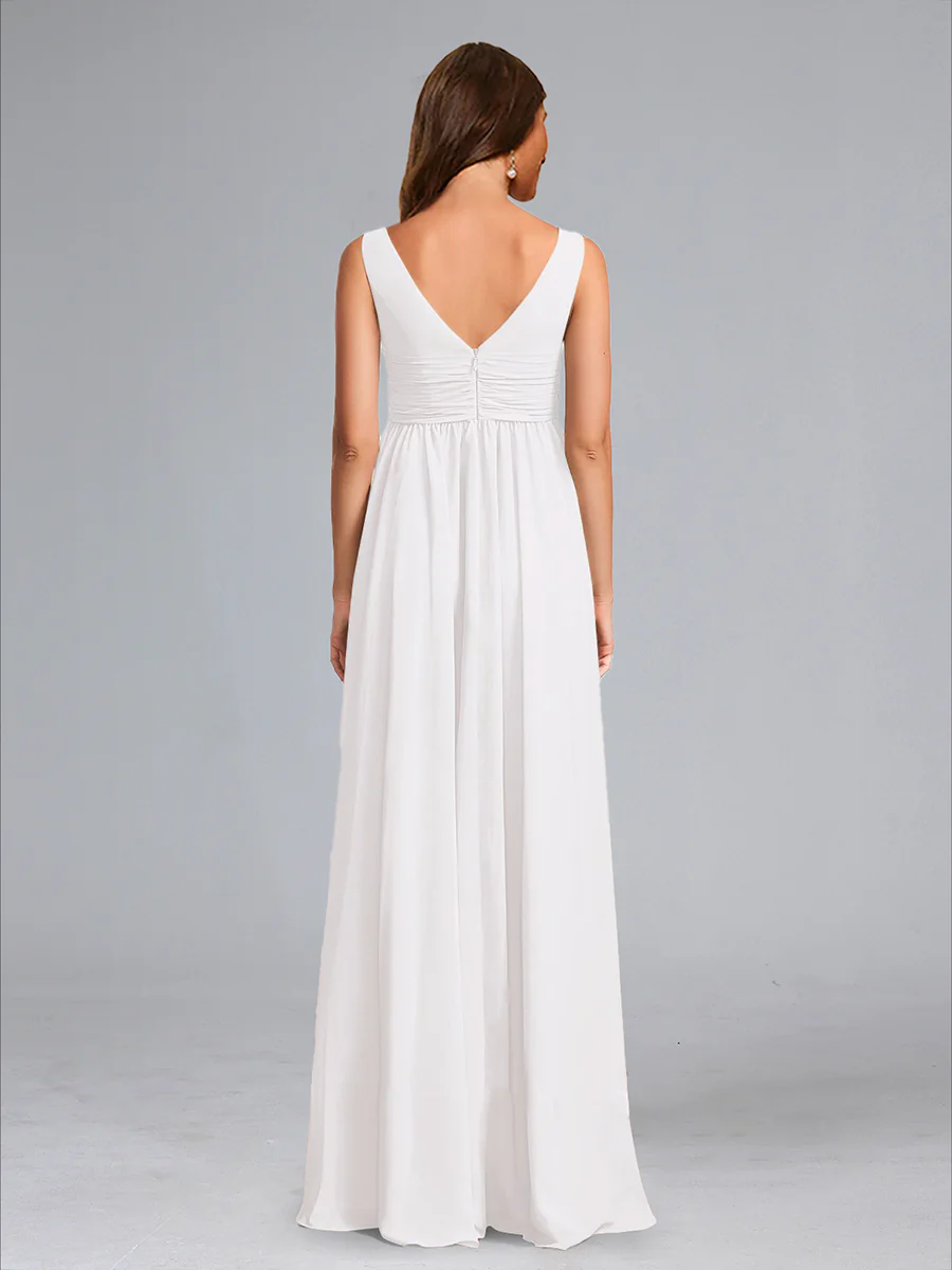 A-Line/Princess V-Neck Sleeveless Ruched Floor-Length Baby Shower Wedding Dresses - Image 2