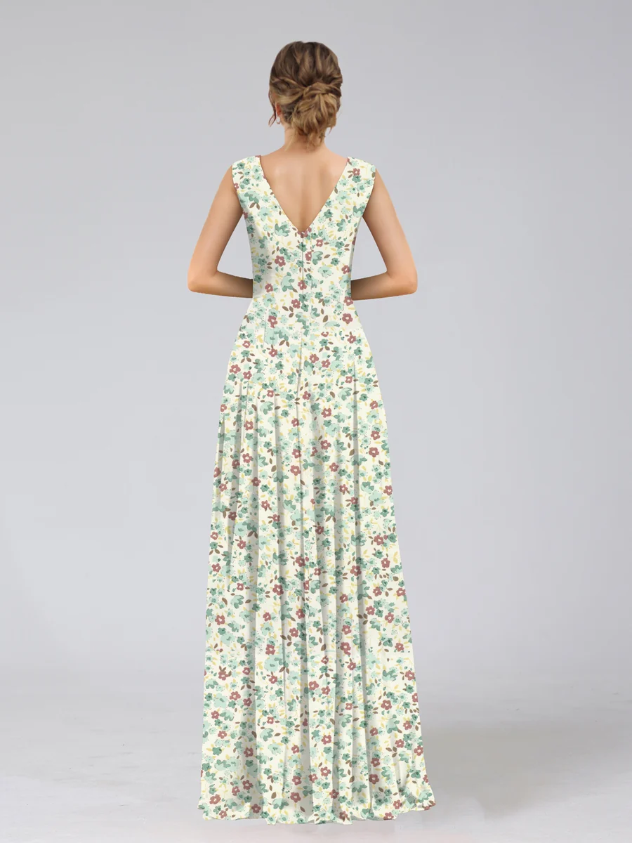 A-Line/Princess V-Neck Sleeveless Ruched Floral Bridesmaid Dresses - Image 8