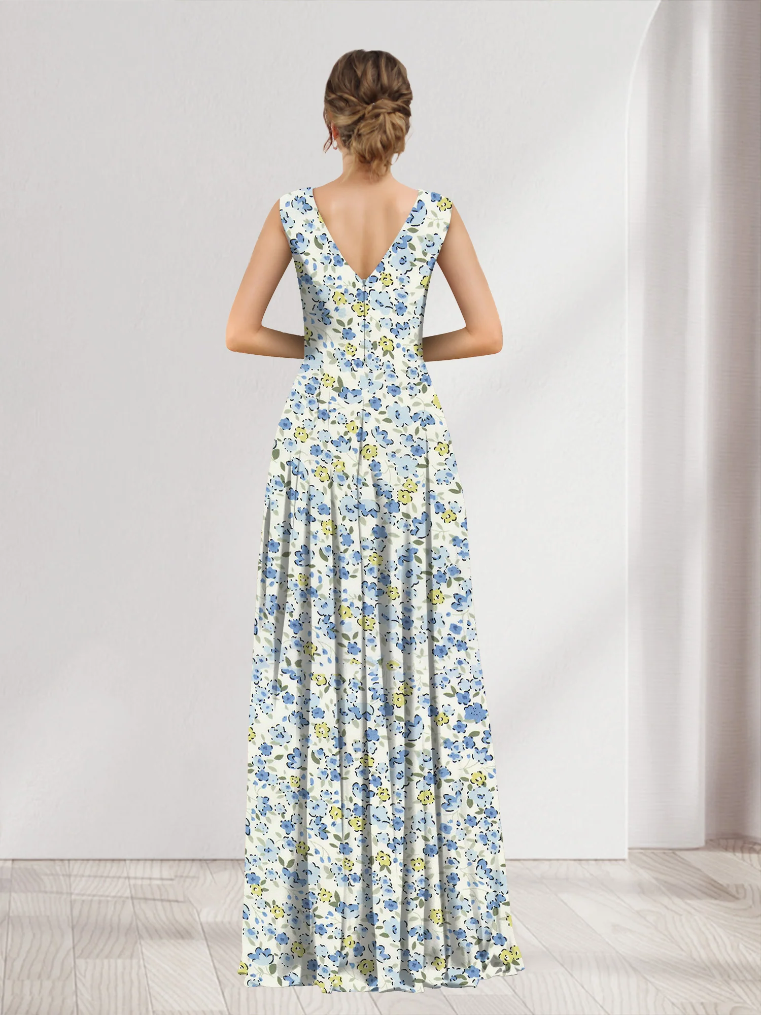A-Line/Princess V-Neck Sleeveless Ruched Floral Bridesmaid Dresses - Image 2