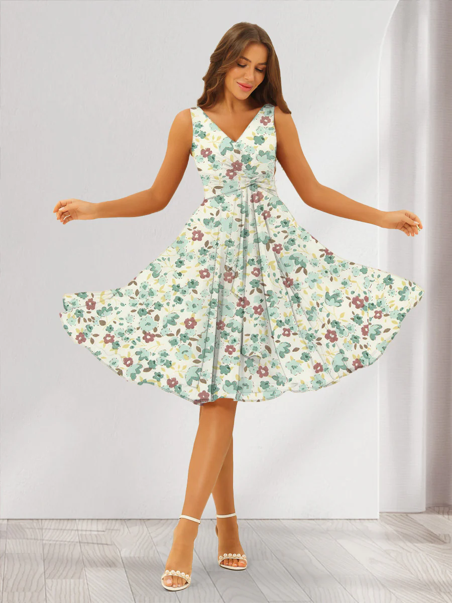 A-Line/Princess V-Neck Sleeveless Ruched Floral Bridesmaid Dresses - Image 4
