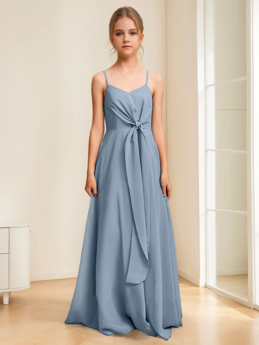 A-Line/Princess V-Neck Sleeveless Ruched Junior Bridesmaid Dresses