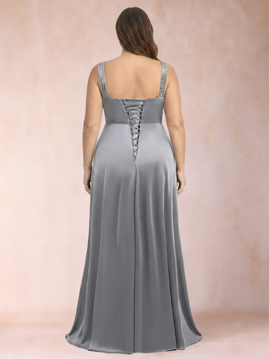 A-Line/Princess V-Neck Sleeveless Ruched Plus Size Evening Dresses with Delicate Rhinestone - Image 2