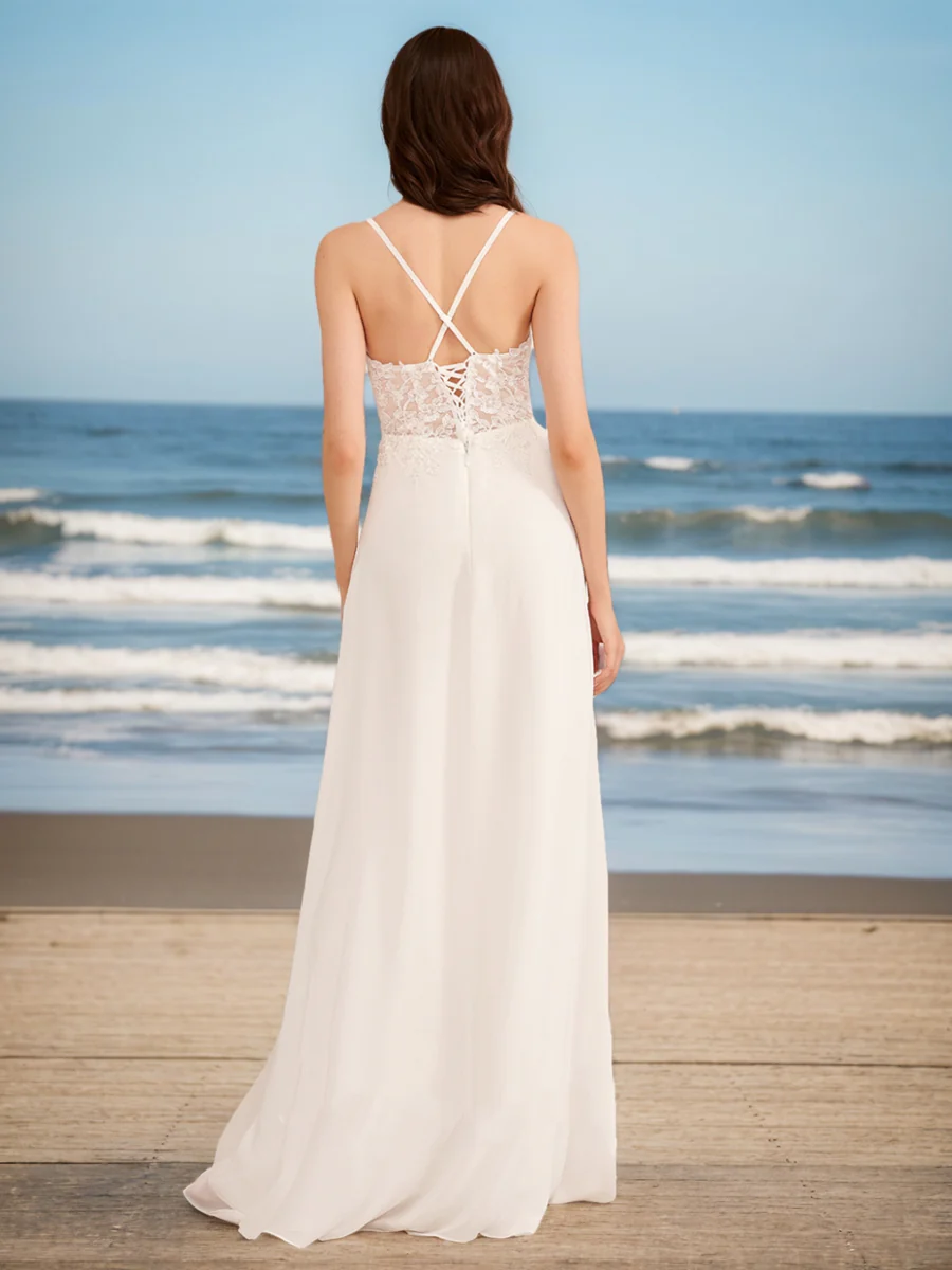A-Line/Princess V-Neck Sleeveless Ruffles Wedding Dresses - Image 2