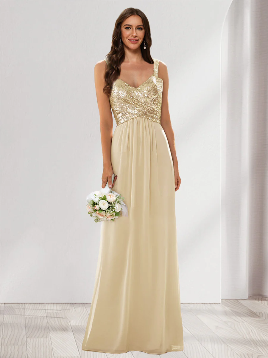 A-Line/Princess V-Neck Sleeveless Sequins Bridesmaid Dresses - Image 11