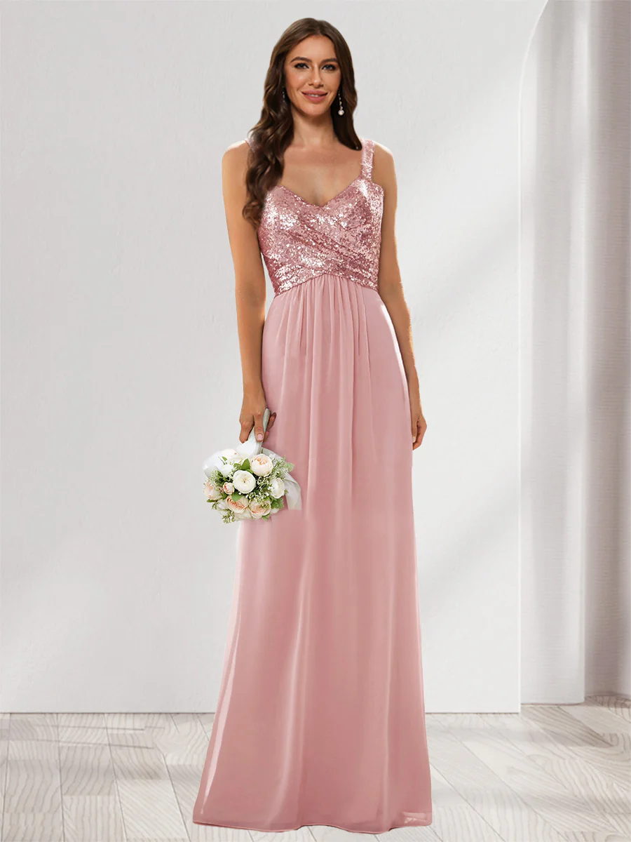 A-Line/Princess V-Neck Sleeveless Sequins Bridesmaid Dresses - Image 18