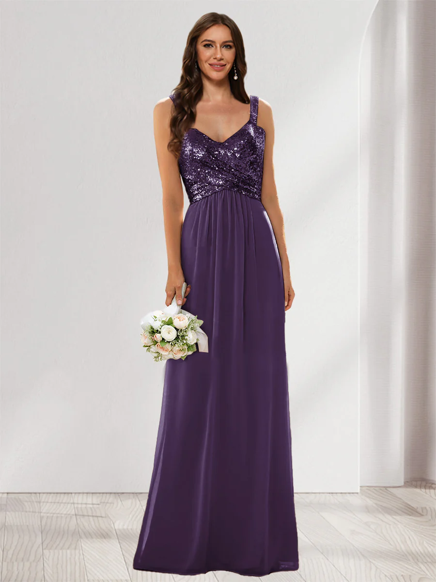 A-Line/Princess V-Neck Sleeveless Sequins Bridesmaid Dresses - Image 25