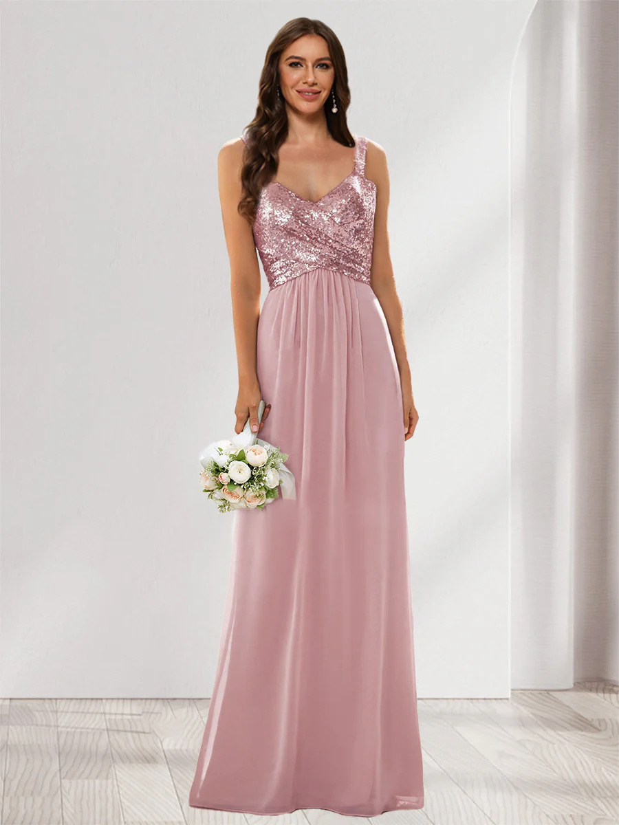 A-Line/Princess V-Neck Sleeveless Sequins Bridesmaid Dresses - Image 39