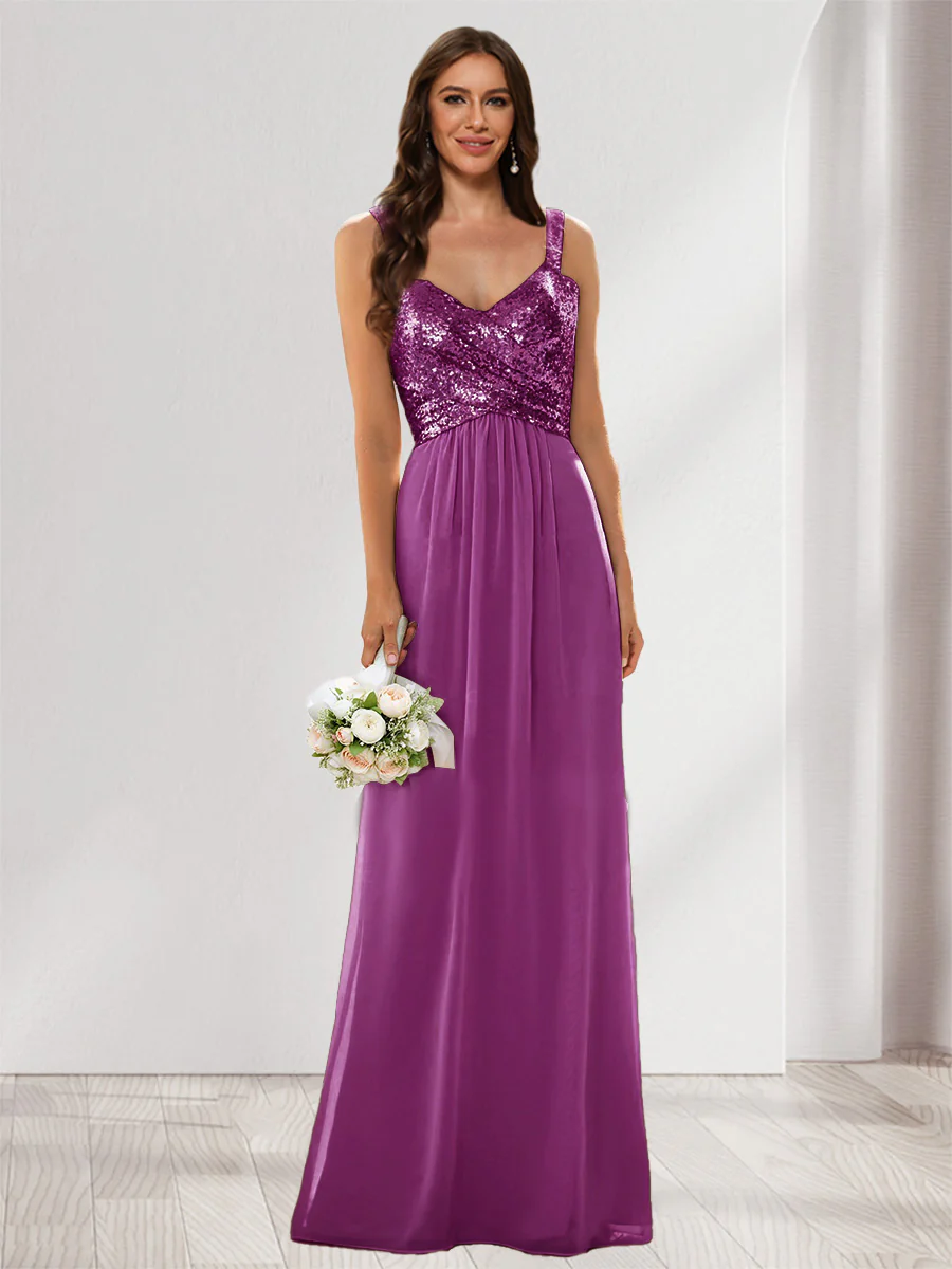 A-Line/Princess V-Neck Sleeveless Sequins Bridesmaid Dresses - Image 49