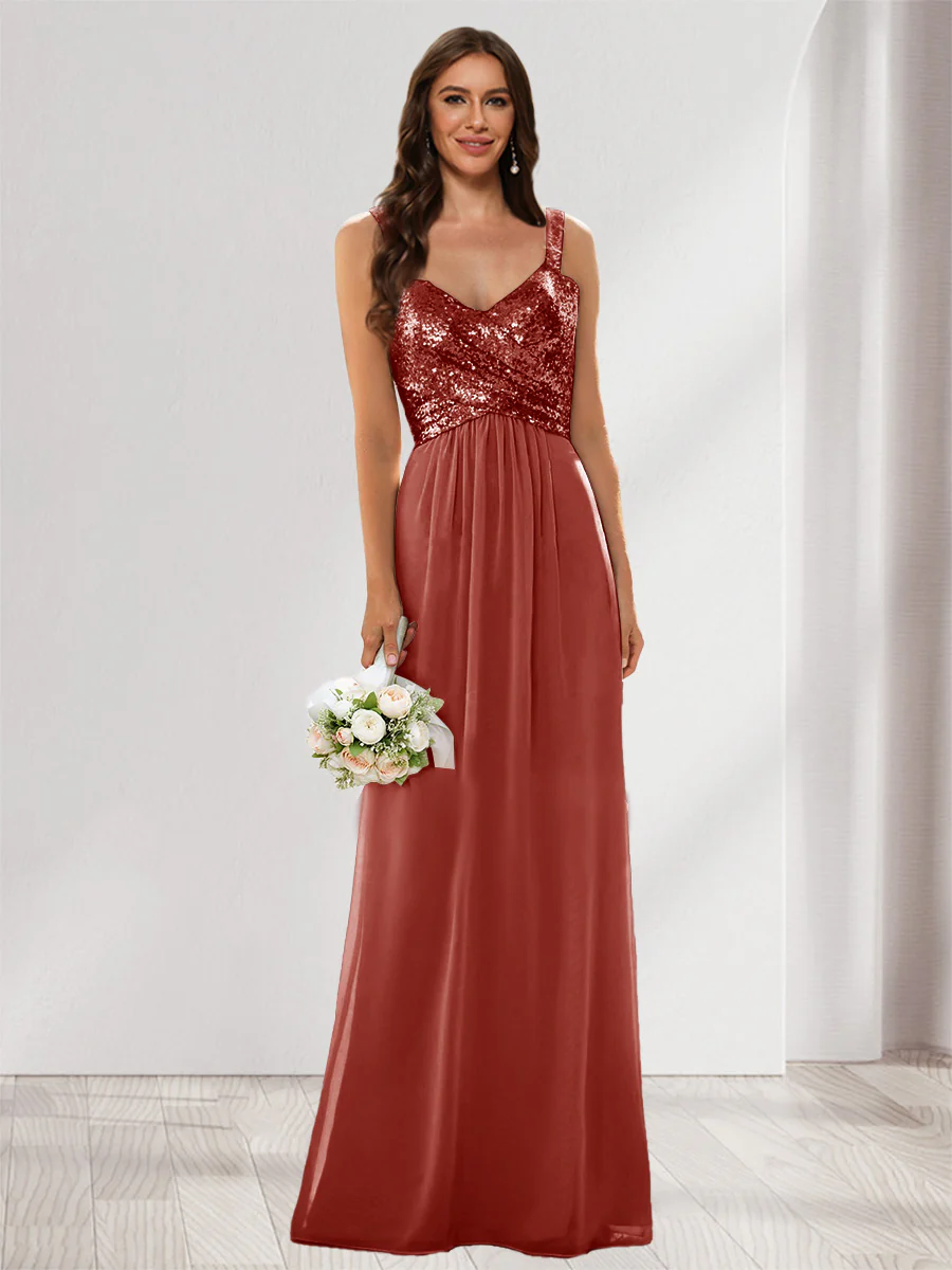 A-Line/Princess V-Neck Sleeveless Sequins Bridesmaid Dresses - Image 58