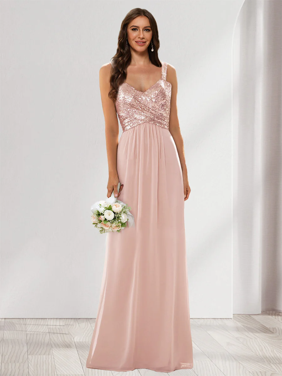 A-Line/Princess V-Neck Sleeveless Sequins Bridesmaid Dresses - Image 6