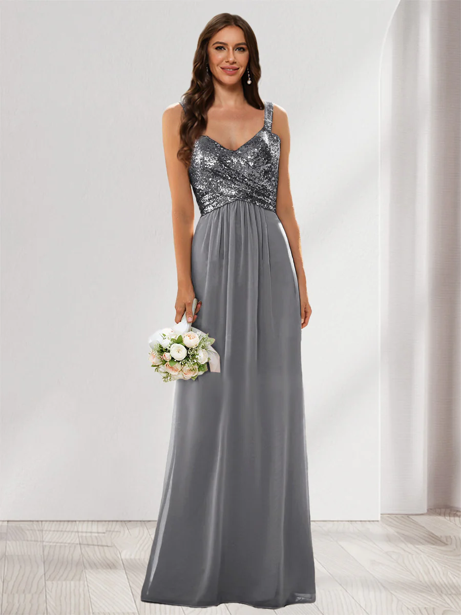 A-Line/Princess V-Neck Sleeveless Sequins Bridesmaid Dresses - Image 62