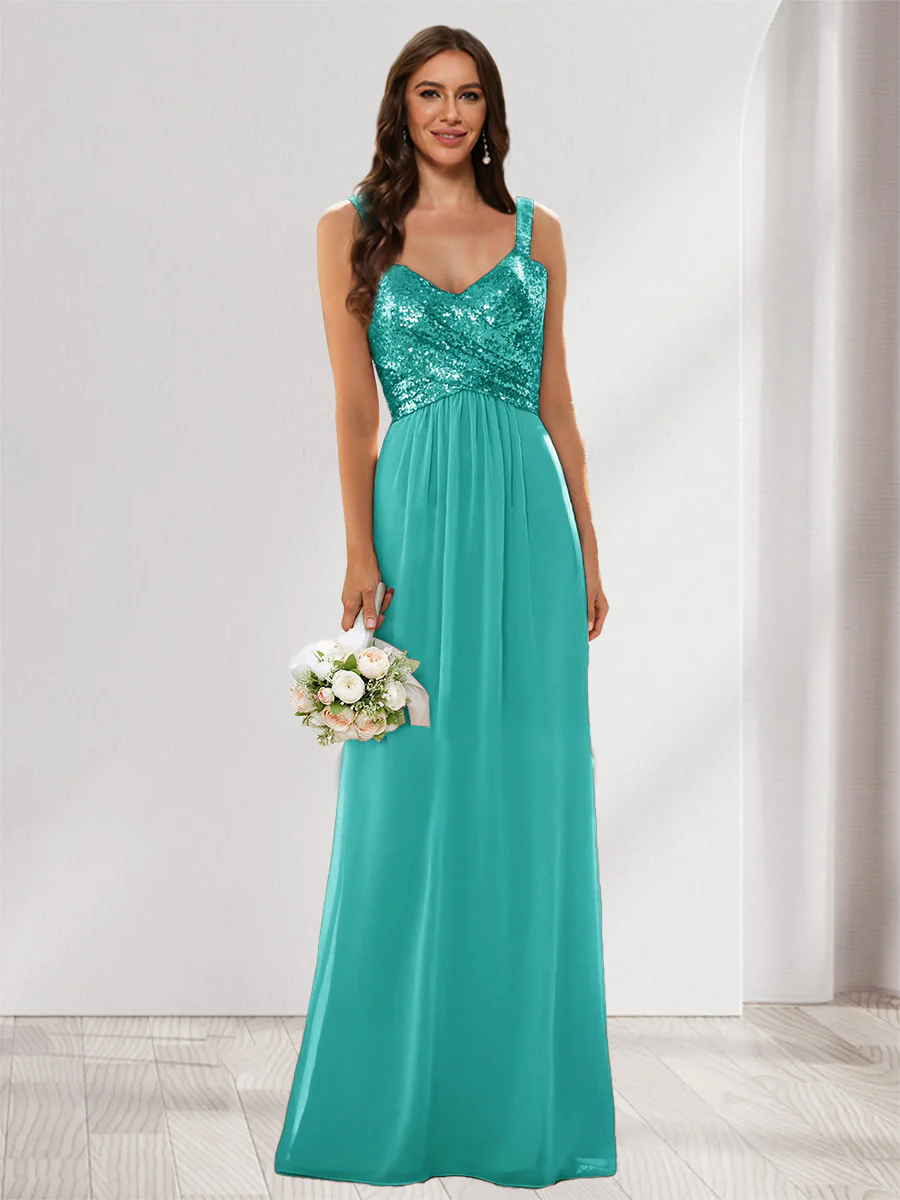 A-Line/Princess V-Neck Sleeveless Sequins Bridesmaid Dresses - Image 69