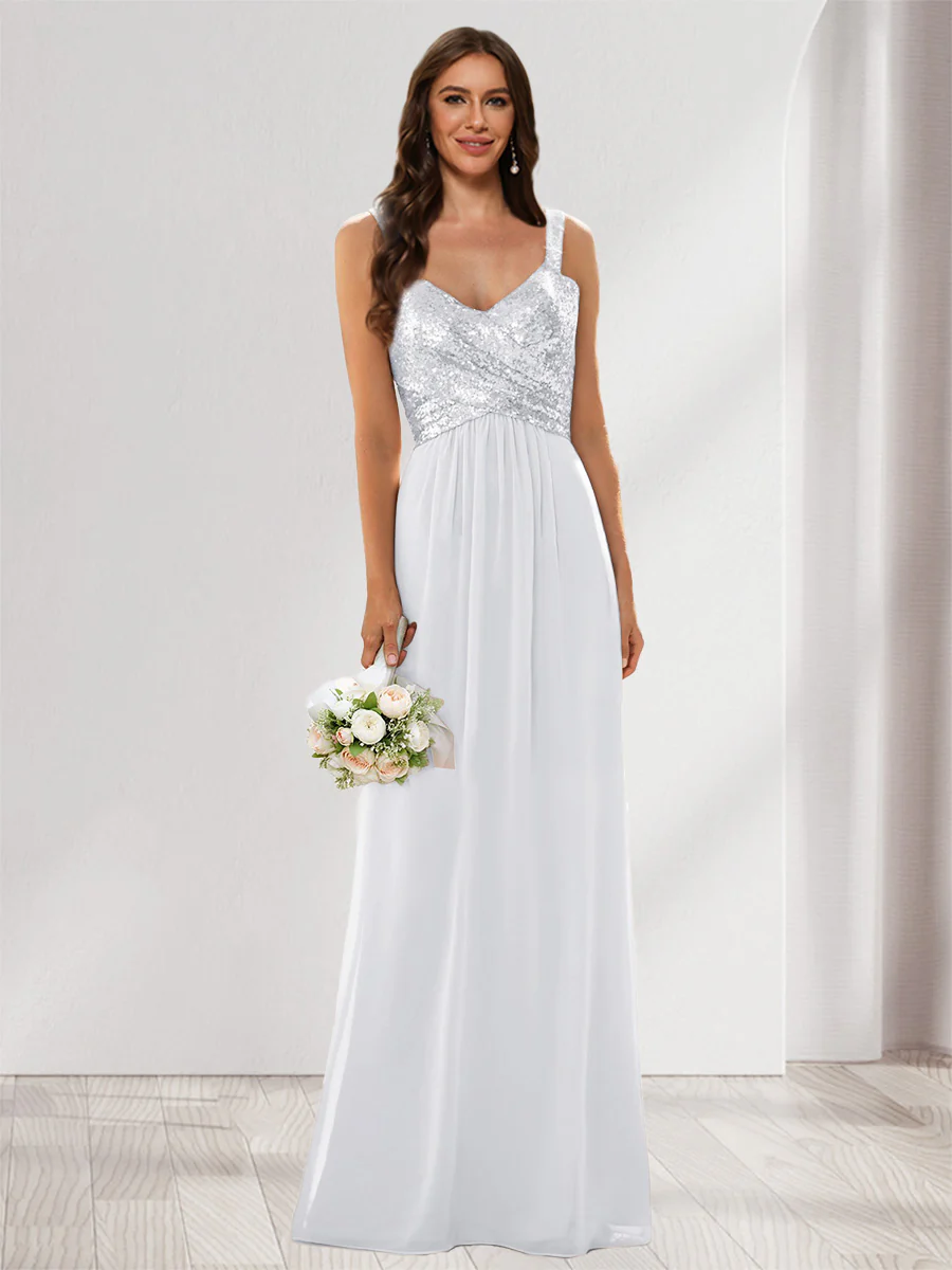 A-Line/Princess V-Neck Sleeveless Sequins Bridesmaid Dresses - Image 70