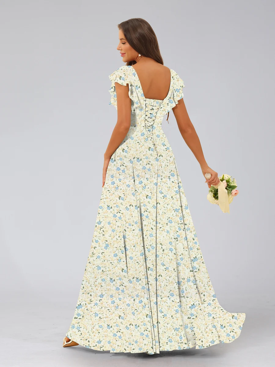 A-Line/Princess V-Neck Sleeveless Split Side Floral Bridesmaid Dresses - Image 6