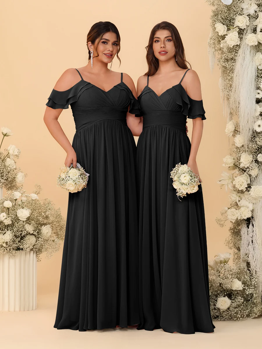 A-Line/Princess V-Neck Spaghetti Straps Chiffon Ruched  Bridesmaid Dresses - Image 10