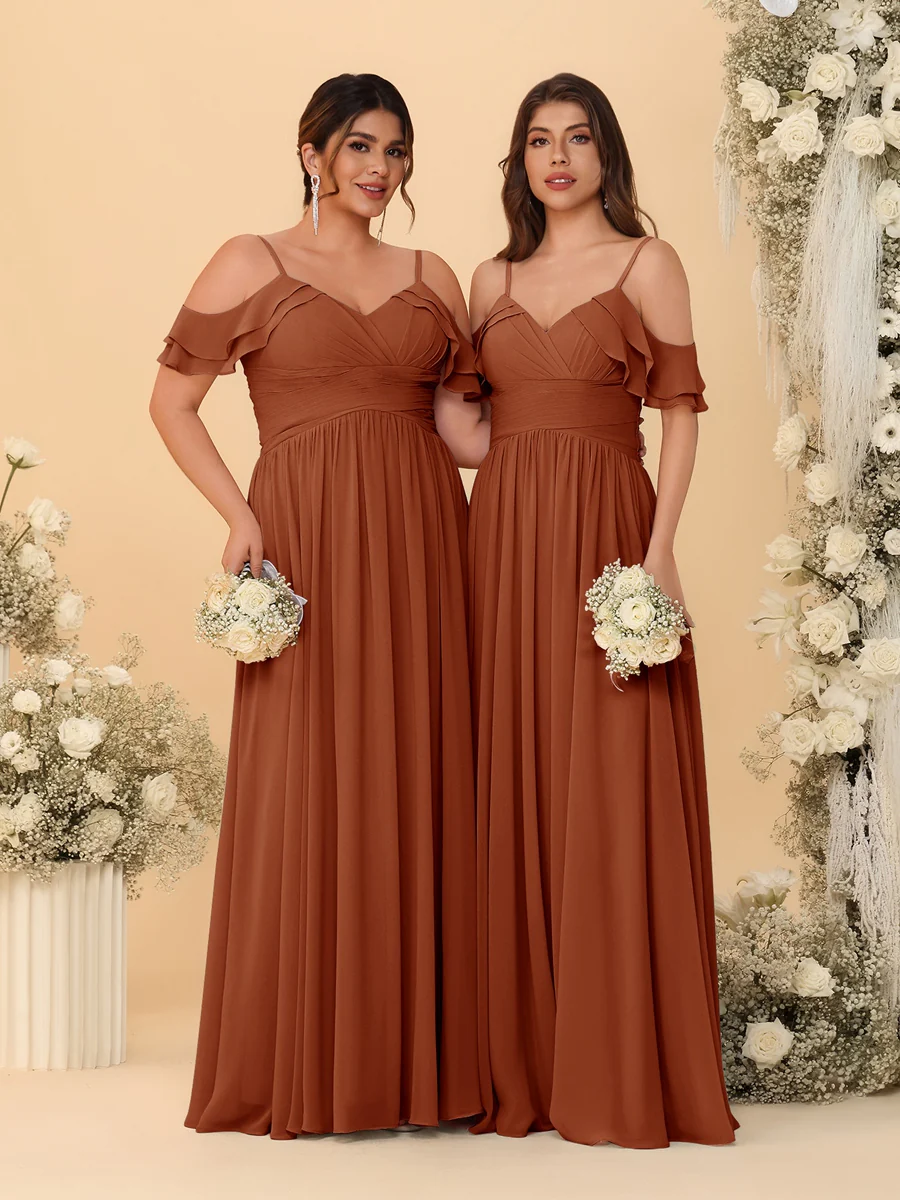 A-Line/Princess V-Neck Spaghetti Straps Chiffon Ruched  Bridesmaid Dresses - Image 14