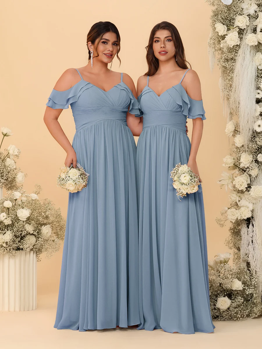 A-Line/Princess V-Neck Spaghetti Straps Chiffon Ruched  Bridesmaid Dresses - Image 20
