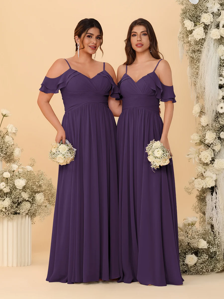 A-Line/Princess V-Neck Spaghetti Straps Chiffon Ruched  Bridesmaid Dresses - Image 29