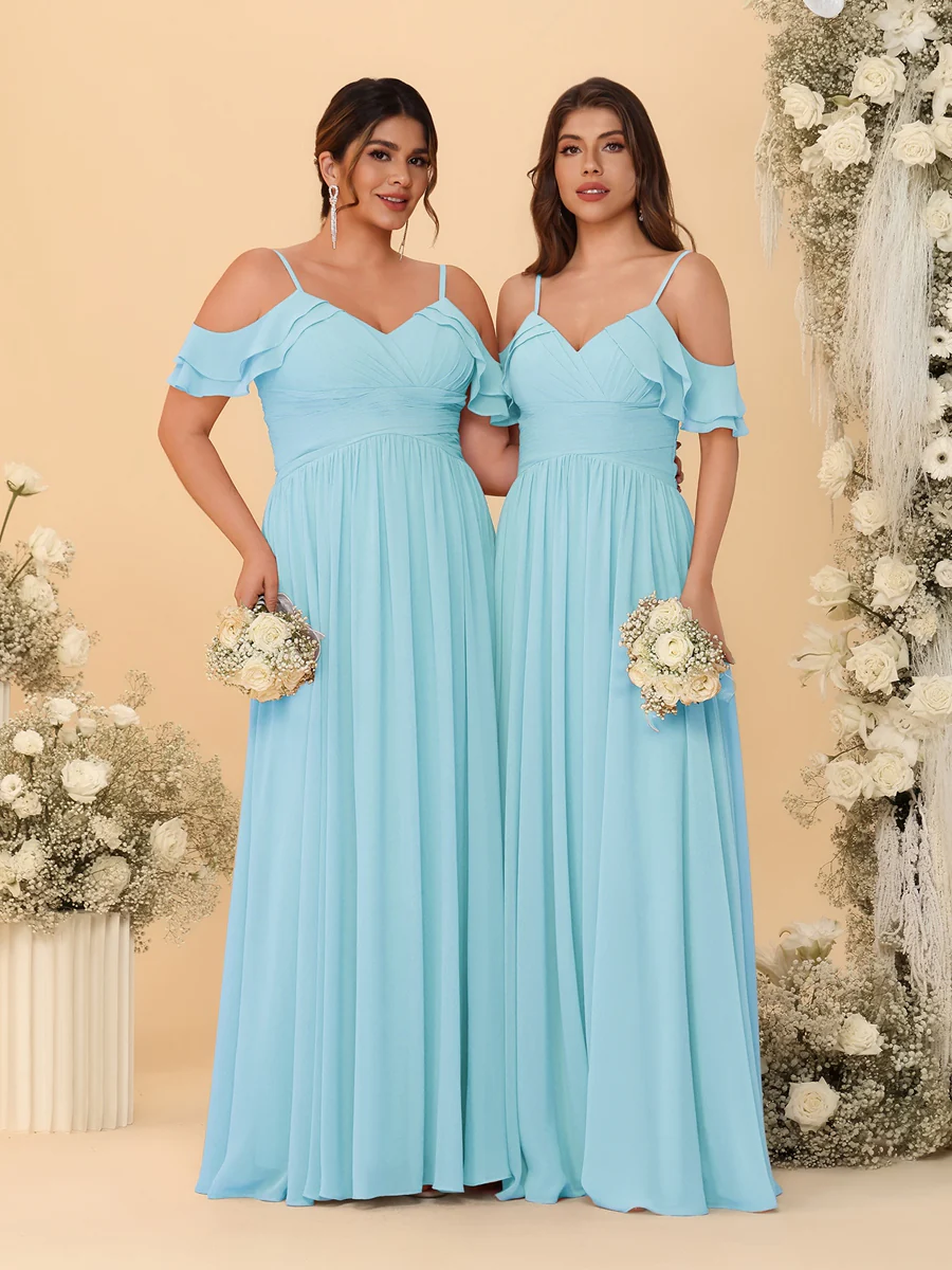 A-Line/Princess V-Neck Spaghetti Straps Chiffon Ruched  Bridesmaid Dresses - Image 41