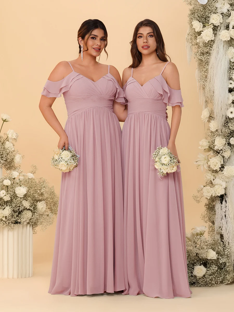 A-Line/Princess V-Neck Spaghetti Straps Chiffon Ruched  Bridesmaid Dresses - Image 43