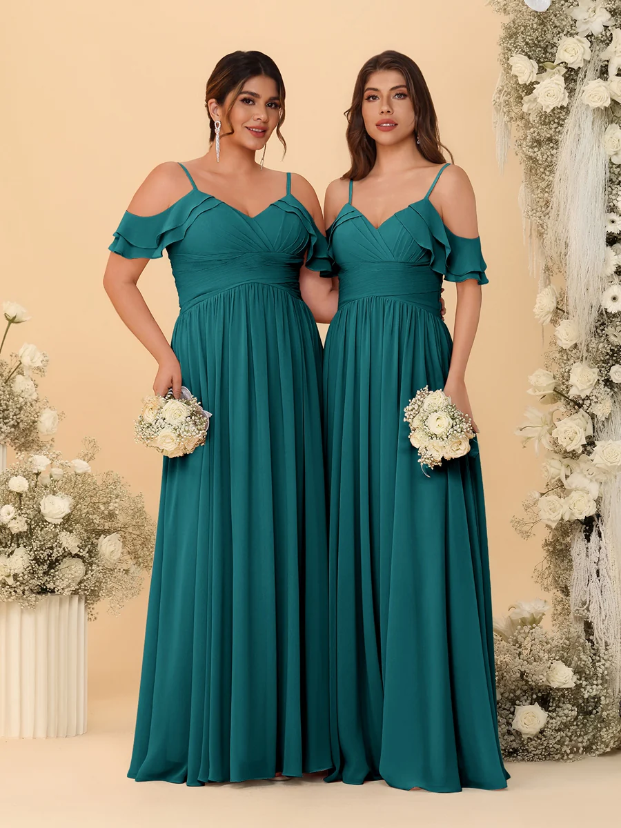 A-Line/Princess V-Neck Spaghetti Straps Chiffon Ruched  Bridesmaid Dresses - Image 55