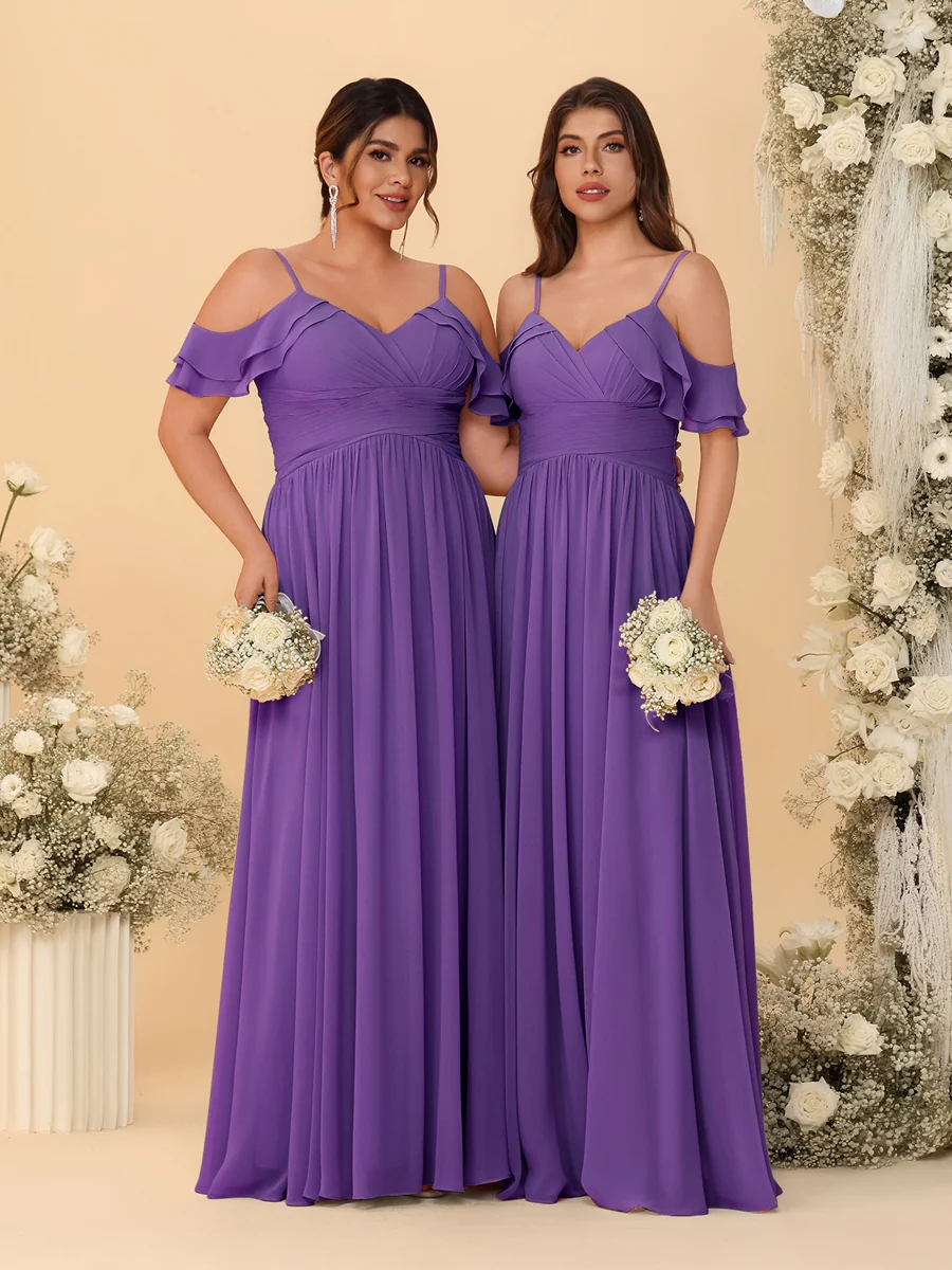 A-Line/Princess V-Neck Spaghetti Straps Chiffon Ruched  Bridesmaid Dresses - Image 59