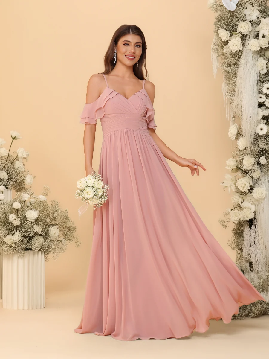 A-Line/Princess V-Neck Spaghetti Straps Chiffon Ruched  Bridesmaid Dresses - Image 7