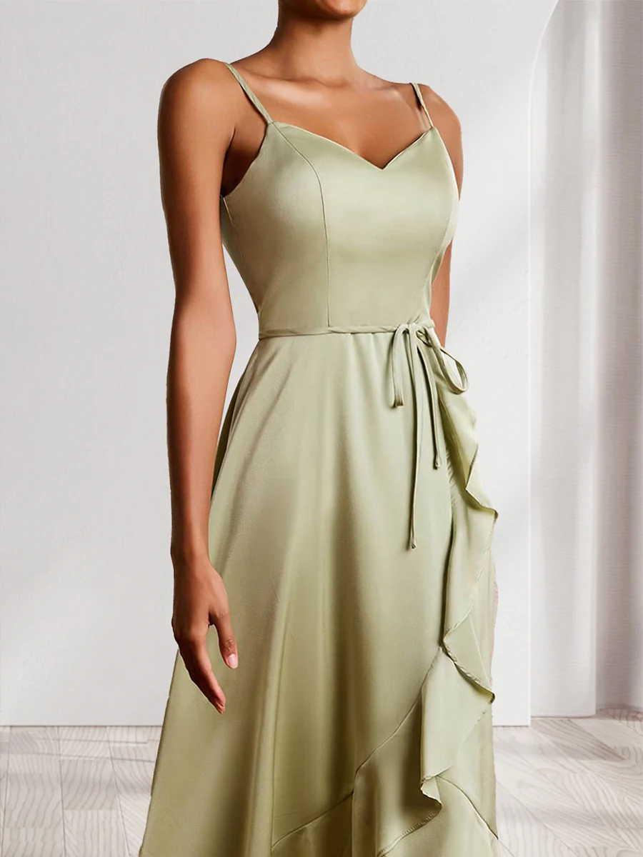 A-Line/Princess V-Neck Straps Asymmetrical Wedding Guest Dresses with Ruffles - Image 3