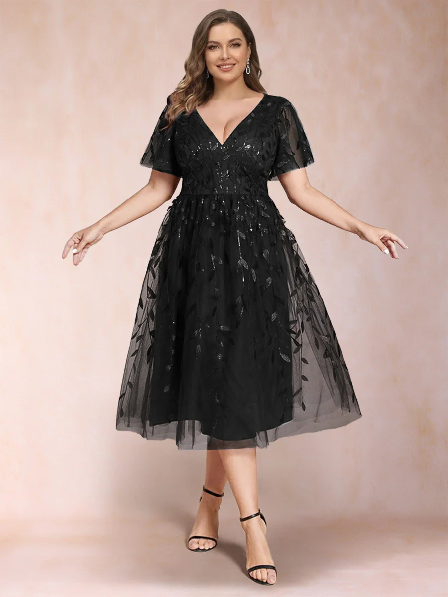 A-Line/Princess V-Neck Tea-Length Mother of the Bride Dresses - Image 6