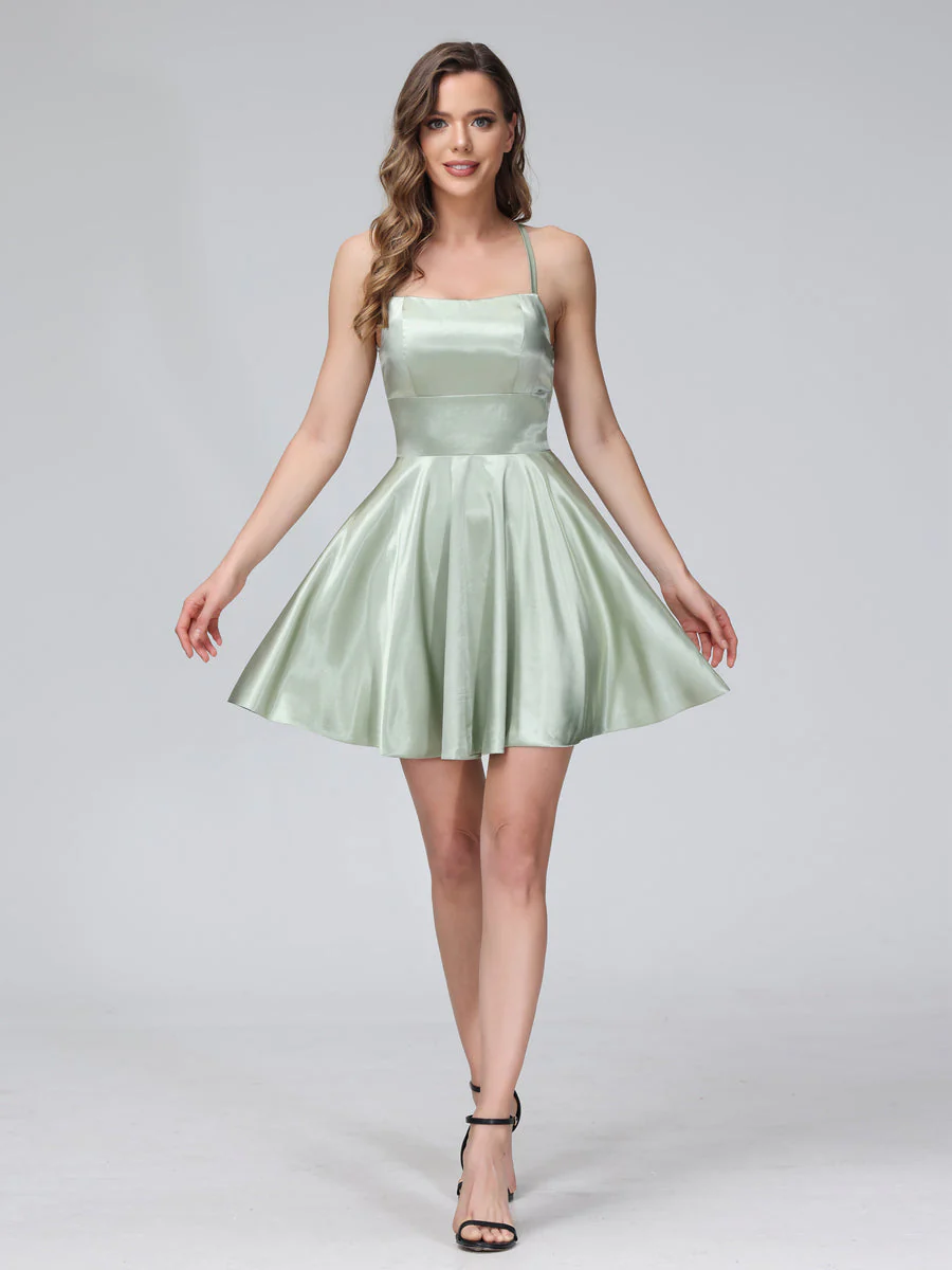 A-Line Sleeveless Backless Short Dresses with Spaghetti Straps - Image 3