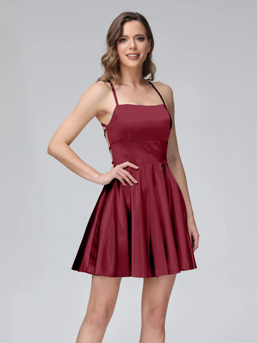 A-Line Sleeveless Backless Short Dresses with Spaghetti Straps - Image 30