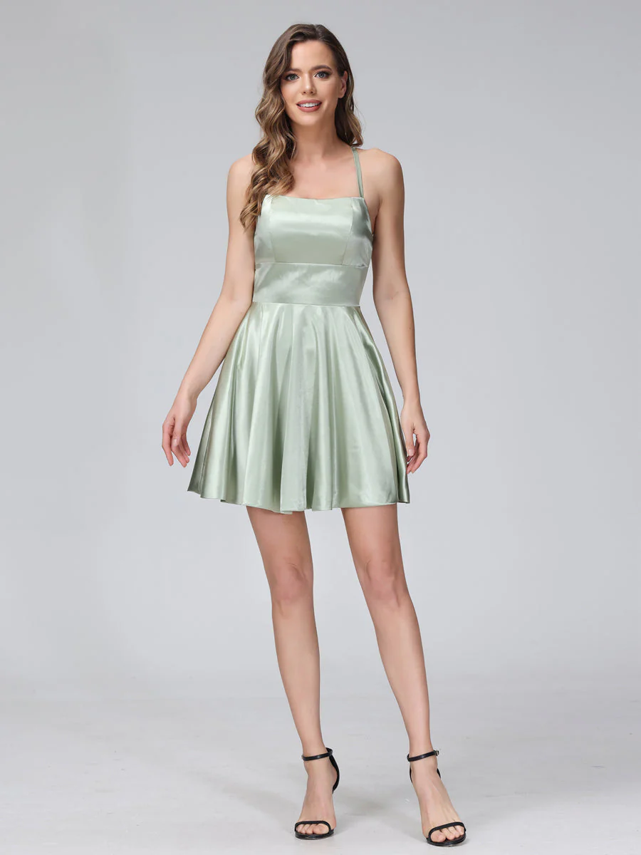 A-Line Sleeveless Backless Short Dresses with Spaghetti Straps - Image 4