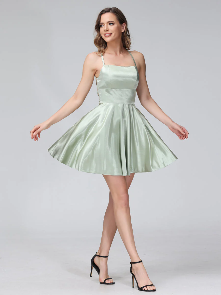 A-Line Sleeveless Backless Short Dresses with Spaghetti Straps - Image 5