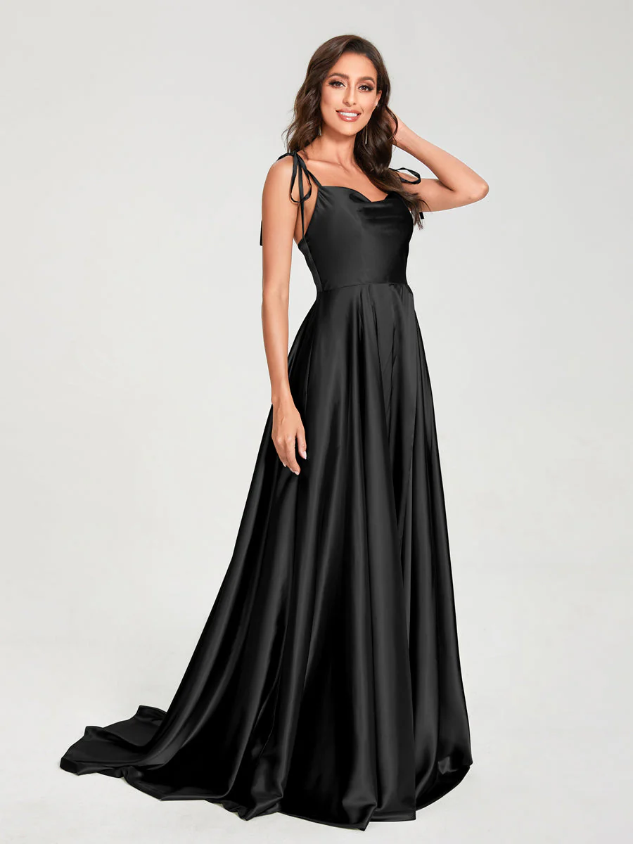 A-Line Spaghetti Straps Sleeveless Long Silk Like Satin Bridesmaid Dresses - Image 12