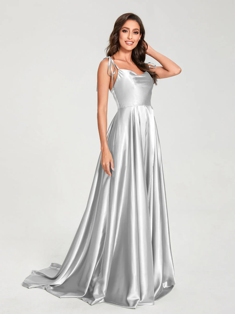 A-Line Spaghetti Straps Sleeveless Long Silk Like Satin Bridesmaid Dresses - Image 16