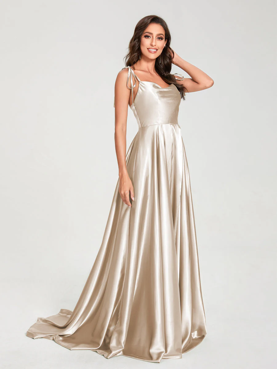A-Line Spaghetti Straps Sleeveless Long Silk Like Satin Bridesmaid Dresses - Image 17