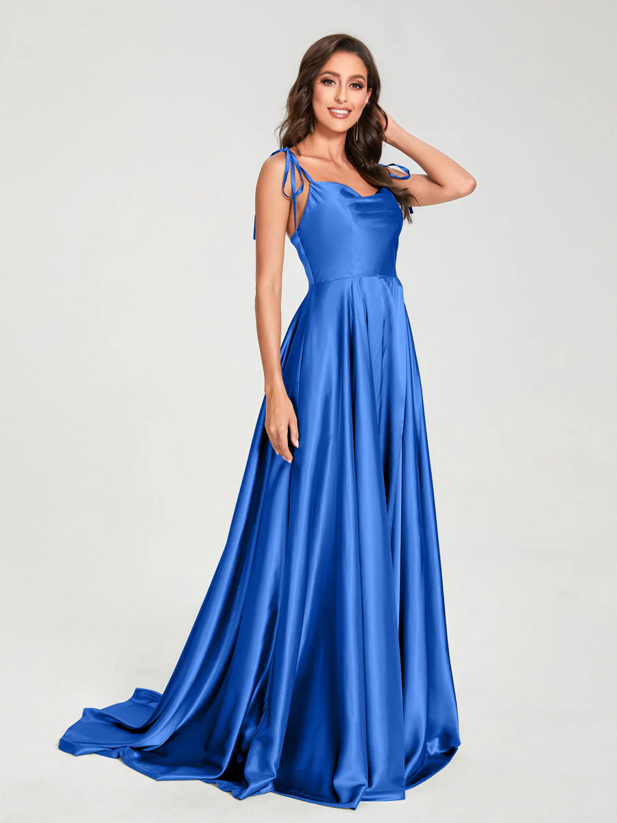 A-Line Spaghetti Straps Sleeveless Long Silk Like Satin Bridesmaid Dresses - Image 42