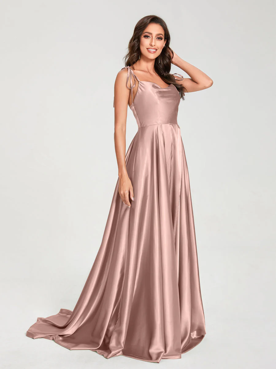 A-Line Spaghetti Straps Sleeveless Long Silk Like Satin Bridesmaid Dresses - Image 7