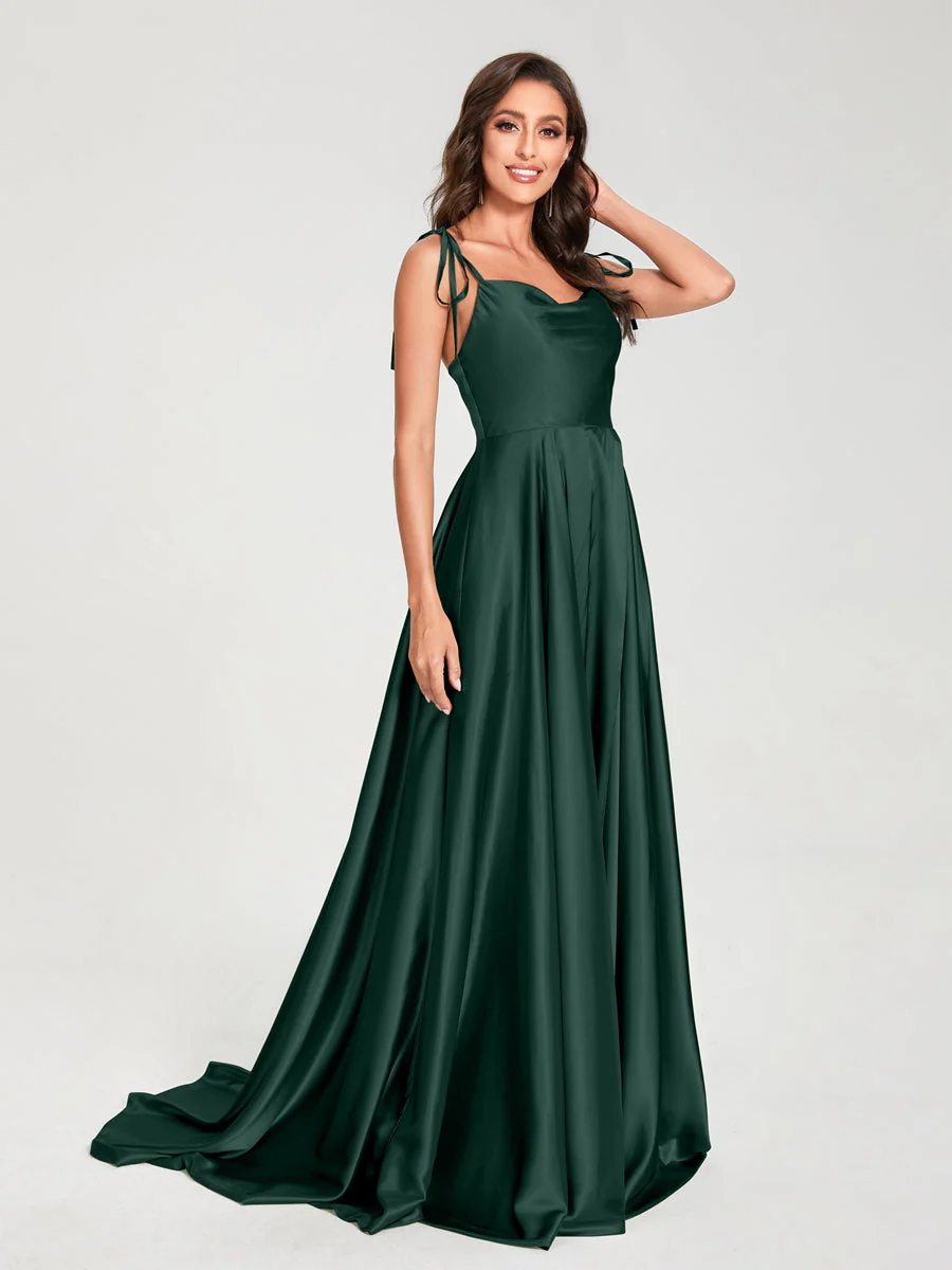 A-Line Spaghetti Straps Sleeveless Long Silk Like Satin Bridesmaid Dresses - Image 9