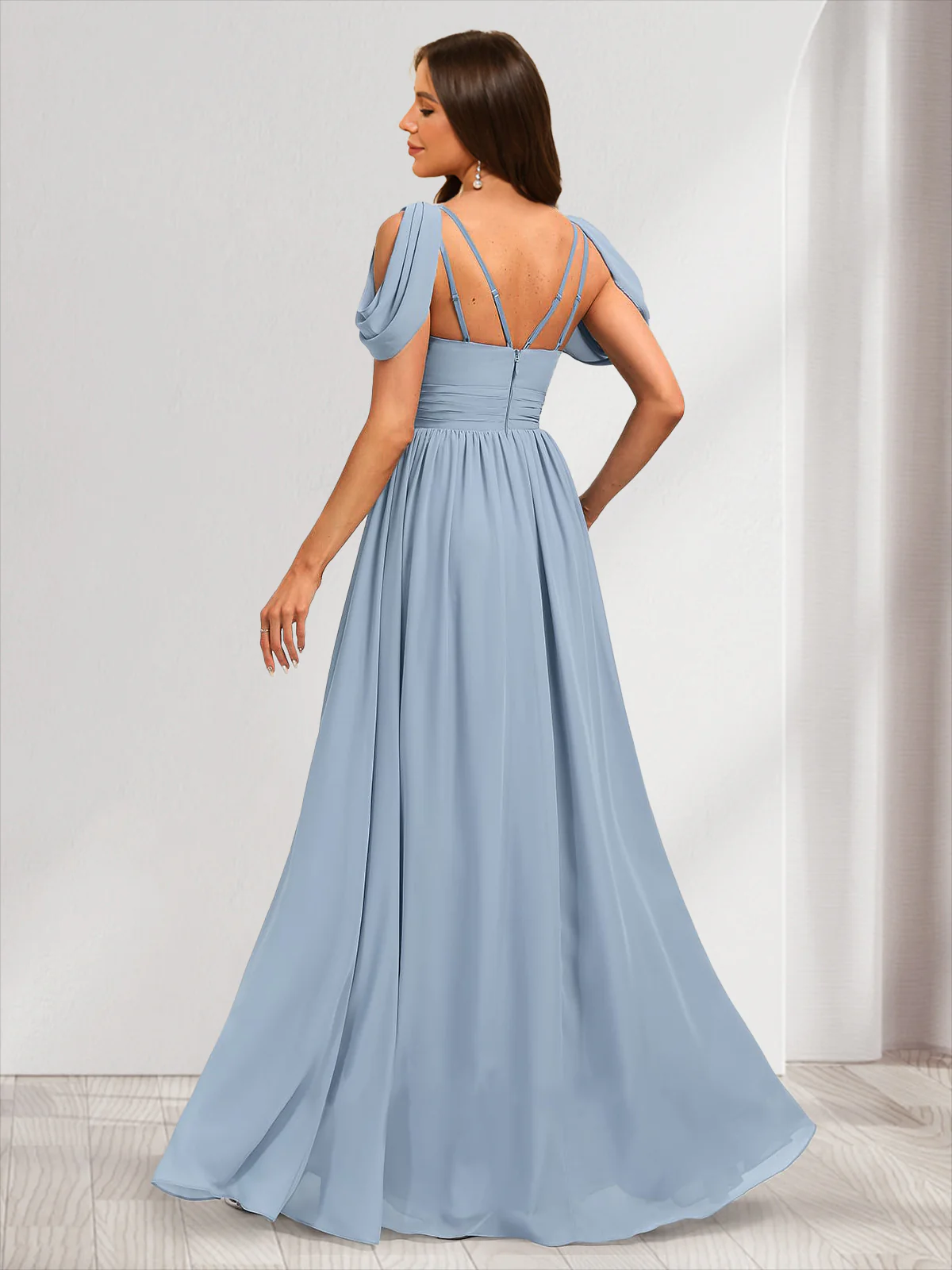 A-line V-Neck Ruched Bridesmaid Dresses with Split Side - Image 2