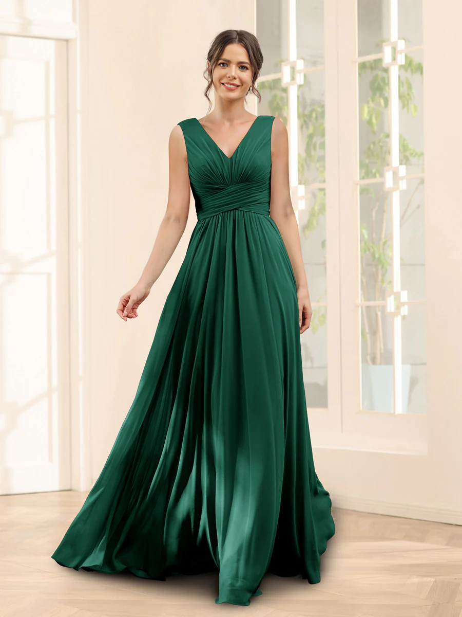 A-Line V-Neck Sleeveless Chiffon Bridesmaid Dresses With Pockets - Image 6