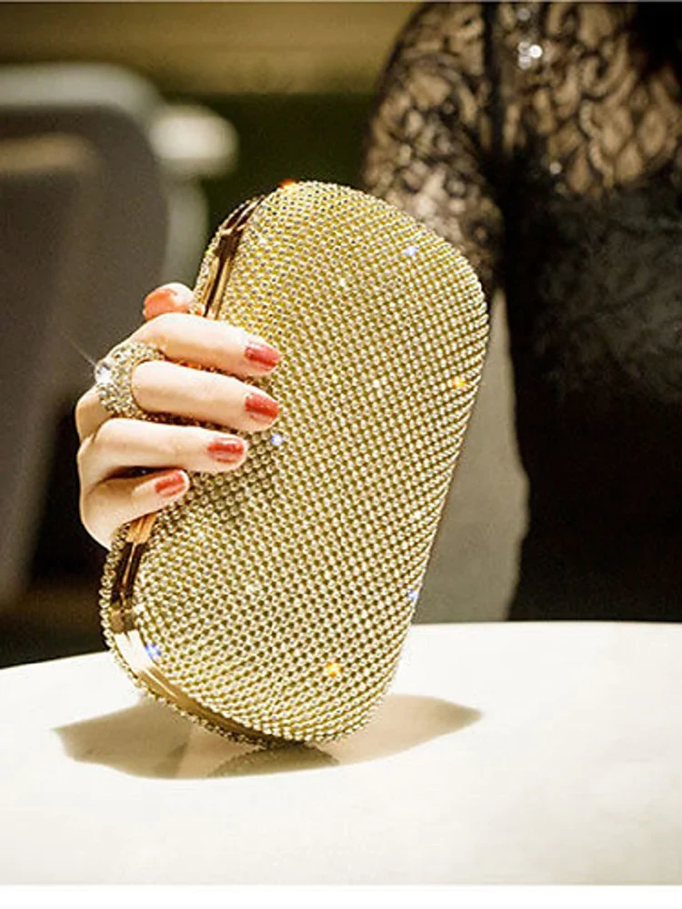 Alloy Solid Color Glitter Crystals Clutch Women's Handbags - Image 2