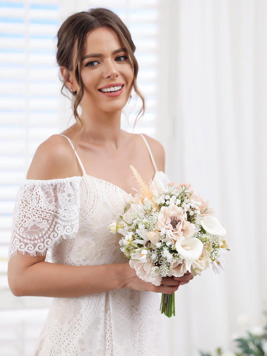 Artificial Posy Wedding Bridal Bouquets in Pearl Pink & Ivory - Image 3